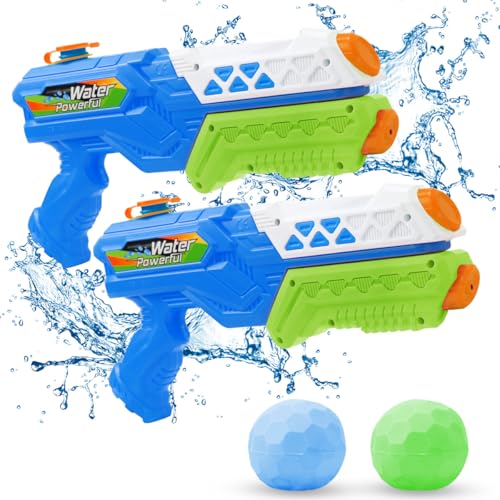 Wasserpistole für Kinder & 2 Wasserballons, 2 Stücke Wasserspritzpistole 600ML mit 8-10 Meter für Erwachsene, Ideal für Sommer Strand Pool, Wasserschlachten Wasserspielzeug Outdoor Spielzeug (Grün) von TENGYIF