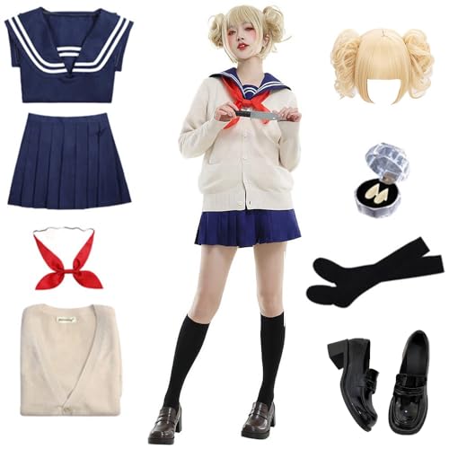 TENZHVXI Anime Cosplay Himiko Toga Cosplay Outfit, Toga Himiko Perücke Schuhe Kostüm Set JK Anime Schulmädchen Uniform für Halloween von TENZHVXI