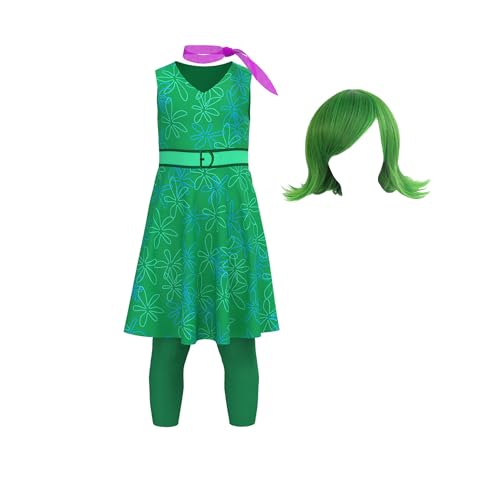 TENZHVXI Ekel Cosplay Kostüm Emotionen Cartoon Movie Cosplay Grün ärmelloses Kleid Halloween Dress up Outfit Full Set von TENZHVXI