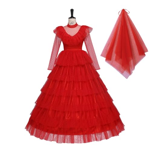 TENZHVXI Frauen Cosplay Kostüm Rot Gothic Hochzeitskleid Abendkleid Braut Cosplay Kostüm Outfits Halloween Anzug Mit Handschuhen & Schleier von TENZHVXI