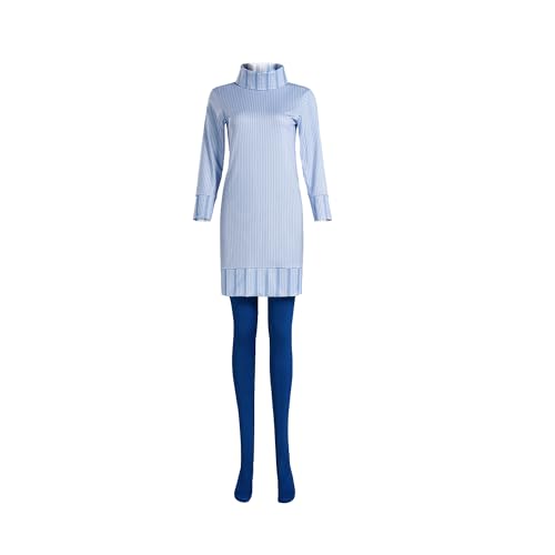 TENZHVXI Halloween Cosplay Kostüm Blau Hoher Kragen Und Langärmeliges Oberteil Set Halloween Party Outfit Anzug von TENZHVXI