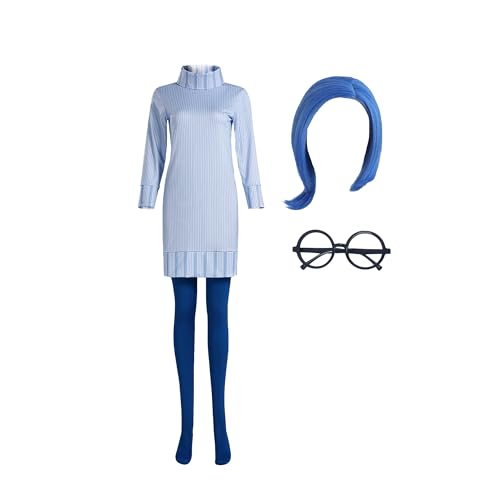 TENZHVXI Halloween Cosplay Kostüm Blau Hoher Kragen Und Langärmeliges Oberteil Set Halloween Party Outfit Anzug von TENZHVXI