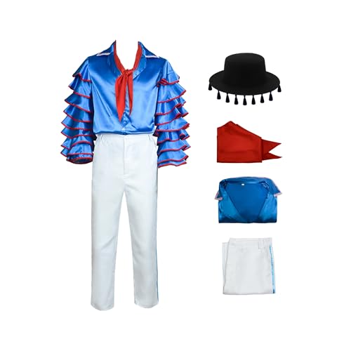 TENZHVXI Halloween Cosplay Kostüm Blaues Hemd Hose Mit Hut Party Karneval Halloween Cosplay 90er Komödie Film Outfit von TENZHVXI