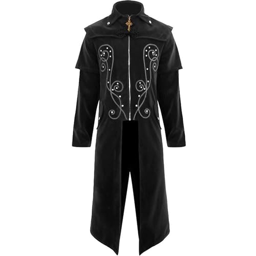 TENZHVXI Herren Mittelalterliche Gothic Lange Trench Mantel Steampunk Tailmant Jacke Vintage Reißverschluss Mantel Halloween Cosplay Kostüme von TENZHVXI