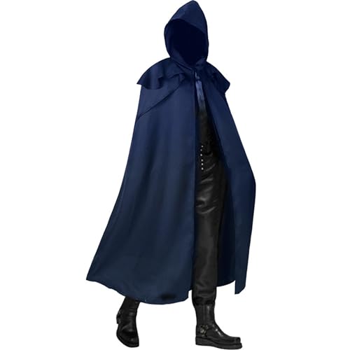 TENZHVXI Herren Mittelalterlicher Gothic Umhang mit Kapuze Halloween Cosplay Zauberer Hexe Cape Robe Renaissance Kostüm für Frauen Männer von TENZHVXI