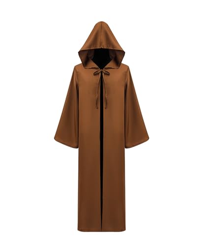 TENZHVXI Herren Mittelalterlicher Kapuzenmantel Renaissance Zauberer Robe Retro Mönchskutte Mit Kapuze Halloween Gothic Cape Kostüm von TENZHVXI