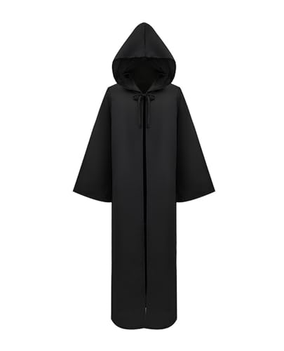 TENZHVXI Herren Mittelalterlicher Kapuzenmantel Renaissance Zauberer Robe Retro Mönchskutte Mit Kapuze Halloween Gothic Cape Kostüm von TENZHVXI