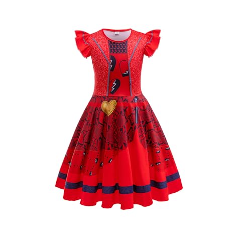 TENZHVXI Mädchen Rot Kostüm Rise Red Prinzessin Halloween Geburtstag Party Dress up Cosplay Outfits Mit Roter Perücke von TENZHVXI