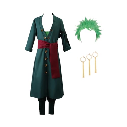 TENZHVXI Männer Anime Cosplay Kostüm Grün Robe Mantel Uniform Halloween Outfits Mit Zubehör Full Set von TENZHVXI