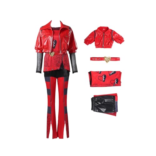 TENZHVXI Rotes Kostüm Halloween Cosplay Kostüme Rise Red Princess Party Dress up Mit Kurzen ärmeln Jacke Top Flared Pants Gürtel Perücke von TENZHVXI