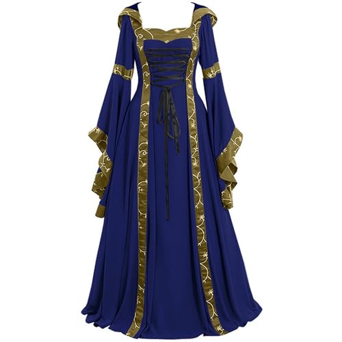 TENZHVXI Viktorianisches Kleid Für Frauen Mittelalterlich Renaissance Vintage Kapuzenkleid Rüschen Trompetenärmel Kleid Halloween Kostüm von TENZHVXI