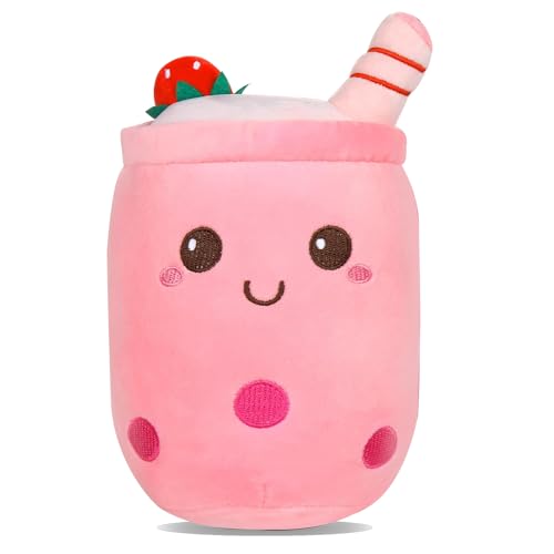 TERJBG Bubble Tea Kuscheltier Bubble Tea, Bubble Tea Perlen Bubble Tea Kissen, Kuscheltier Bubble Tea Bubble Tea Plüsch Für Kinder Mädchen Erwachsene Cartoon (Rosa) von TERJBG