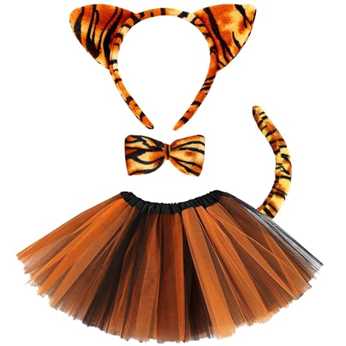 Tiger Kostüm Kinder, Faschingskostüme Kinder, Tierkostüm Kinder Tutu Rock mit Tier Ohren Stirnband, Fliege und Schwanz für Party von TERJBG