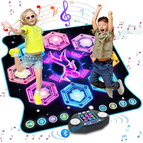 TERRAMUS Tanzmatte Mädchen Spielzeug für Kinder, 27 Levels Tanzmatte mit 8 LED Leuchten ab 3 4 5 6 7 8 9 10 11 Jahre Outdoor Montessori Geburtstag Geschenke Musikmatte mit Bluetooth Mädchen 3-12 Jahre von TERRAMUS