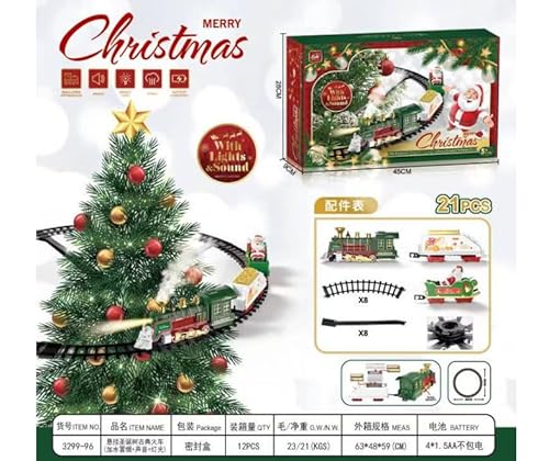 TERRAMUS Hanging Christmas Train Set - Weihnachtszug Spielzeug mit Licht & Sound für Jungen Mädchen, Zug Spielzeug Set rund um unter dem Weihnachtsbaum, Beste Weihnachtsdekoration Indoor für Familien von TERRAMUS