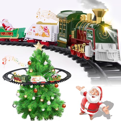 TERRAMUS Hanging Christmas Train Set - Weihnachtszug Spielzeug mit Licht & Sound für Jungen Mädchen, Zug Spielzeug Set rund um unter dem Weihnachtsbaum, Beste Weihnachtsdekoration Indoor für Familien von TERRAMUS