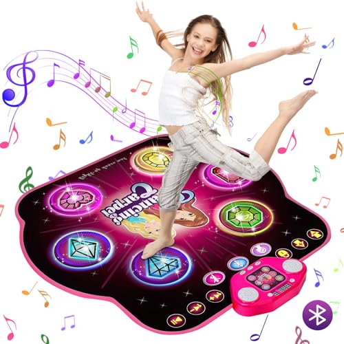 TERRAMUS 27 Levels Tanzmatte für Mädchen 3 4 5 6 7 8 9 Jahre - 6 LED Leuchten, mit Kabellosem Bluetooth, Einstellbarer Lautstärke, Musikmatte Spiel Geschenke Spielzeug Mädchen Kinder 3-12 Jahre von TERRAMUS
