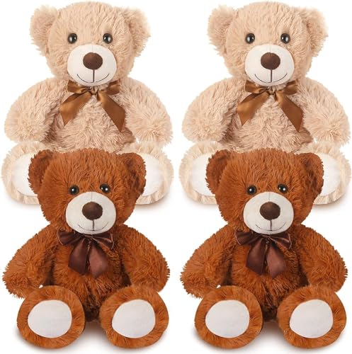 4 Stück Kleine Teddybär 35 cm Teddybären gefülltes Tier Plüschtier Geschenk für Kind Freundin, Niedliche Weiche Bären Stofftiere für Abschlussfeier, Geburtstag, Hochzeit (Hellbraun, Dunkelbraun) von TESIN