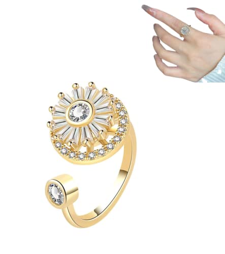 TETHY Zenspinz Anti-Angst-Diamantring, Verstellbarer Goldkristall-Anxiety-Relief-Spinnring, Zappel-Spinner-Ringe für Mädchen, personalisierte Geschenke für Frauen (Gold) von TETHY