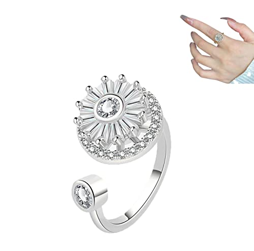 TETHY Zenspinz Anti-Angst-Diamantring, Verstellbarer Goldkristall-Anxiety-Relief-Spinnring, Zappel-Spinner-Ringe für Mädchen, personalisierte Geschenke für Frauen (Silver) von TETHY