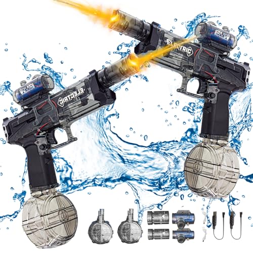 Elektrische Wasserpistole, 2024 Neu Ultimate Battle Blaster, Automatische Wasserpistole mit Interaktiver Beleuchtung, Große Reichweite, Burst Wasserspritzpistolen Erwachsene Kinder (2PCS Schwarz) von TETSMG