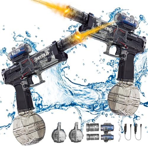 Elektrische Wasserpistole Große Reichweite, Ultimate Battle Blaster Automatische Wasserpistole mit Interaktiver Beleuchtung, Wasserpistole für Erwachsene und Kind, Sommer Water Gun (Schwarz * 2 PCS) von TETSMG