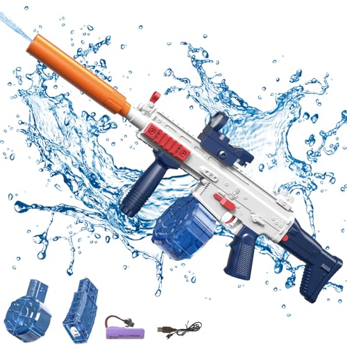 Elektrische Wasserpistole für Kinder Erwachsene Gewehr Spielzeug Pistole, 370CC+​​120CC Große Kapazität Automatische Wasserpistole 32ft, Water Toy Gun Fasching Pool Strand Wasser Spielzeug Waffe(Blau) von TETSMG