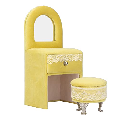 Miniatur-Puppenhaus-Zubehör, Mini-Stuhl, weiches Flanell, Puppenhaus, Möbel, Dekoration, Schmuck, Aufbewahrungsbox, cremegelb (Dressing Table(7 X 3.1 X 2.6in)) von TEUOPIOE