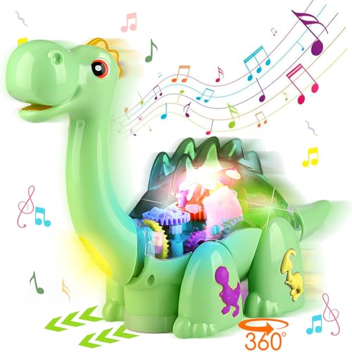 TEUVO Dinosaurier Krabbelspielzeug Baby, Kinderspielzeug ab 1 2 3 Jahr Jungen Musik Licht Baby Spielzeug Brachiosaurus Kriechendes Singendes Kinder Geschenke Geburtstag 6-12-18 Monate Mädchen von TEUVO