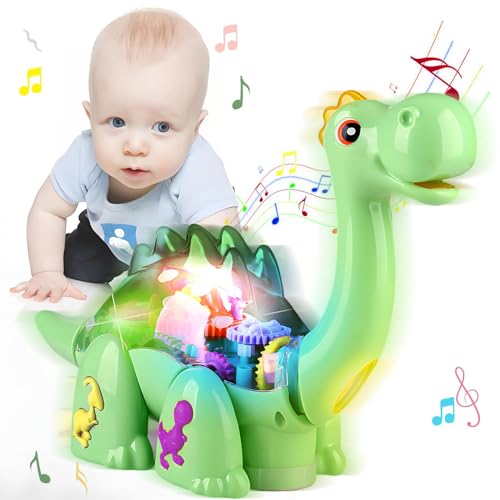 TEUVO Brachiosaurus Krabbelspielzeug für Kleinkinder 3+, Elektronisches Musikspielzeug mit Ton und Licht für Frühe Bildung, Sinnlich Lernen Jungen Mädchen Geschenke für Geburtstag Weihnachten von TEUVO