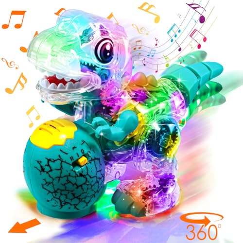 TEUVO Electronic Dinosaurier Spielzeug mit Lichtern & Musik, Durchsichtig T-Rex Dinosaurier Roboter Laufen mit Dino Ei, Lehrreiche Dino Eier Geschenke für 3+ Jahre Kinder Geburtstag Weihnachten von TEUVO