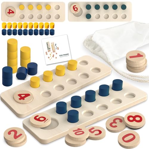 TEUVO Montessori Spielzeug Mathematik Zahlen Lernen Holzspielzeug für Kinder ab 2 3 4 5 6 Jahre, Lernspiele Zahl und Zählung Motorikspielzeug Steckspiel Peg Board Mathe Spielzeug für Home Schule Lehre von TEUVO