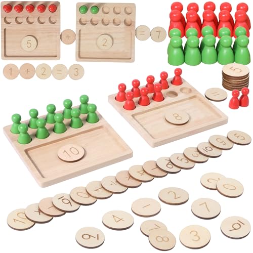 TEUVO Zahlen Lernen Montessori Spielzeug Steckspiel Mathematik Spielzeug für Kinder, Peg Board Lernspiele Kinder Holzspielzeug Mathe Kinderspielzeug Motorikspielzeug für ab 2 3 4 5 6 7 8 Jahre Schule von TEUVO