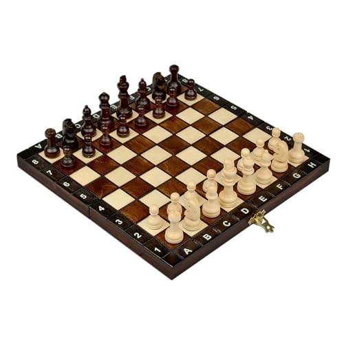 Handgefertigtes, faltbares Schachspiel, Holzschachspiel, tragbares Reiseschachbrett mit Schachfiguren und Aufbewahrungsfächern für Tischspiele/Schachspiele von TEWTX7