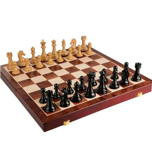 Internationales Schach, 20,4 Zoll großes Schachspiel aus Holz, zusammenklappbares Schachspiel mit Schach- und Aufbewahrungsfächern, tragbares Reiseschachbrett für Tischspiele, Schachgeschenke von TEWTX7