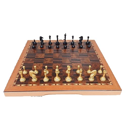 Internationales Schach, Luxus-Schachspiel aus Metall, professionelle Brettspiele, faltbares Schachspiel aus Holz mit handgefertigtem Schach und Aufbewahrungsfächern, Schachgeschenke von TEWTX7