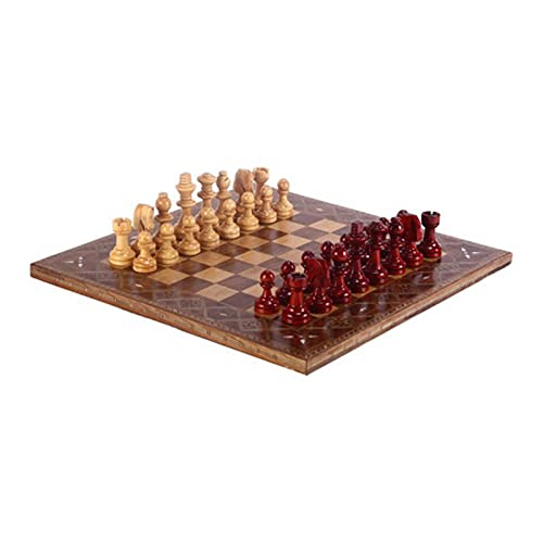 Internationales Schach, Schachspiel aus Holz, handgefertigt, flaches, massives Schachbrett aus Buchsbaumholz, 45 x 45 x 2 cm, Internationale Schachfiguren von TEWTX7