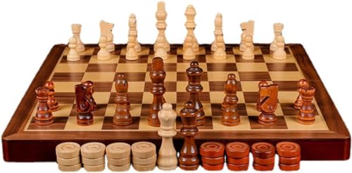 Internationales Schach, großes Schachspiel aus Holz, luxuriöses Schachspiel, zusammenklappbare Schachbrettspiele mit Schach und Aufbewahrungsfächern für Schachgeschenke für Familien und Erwachsene von TEWTX7