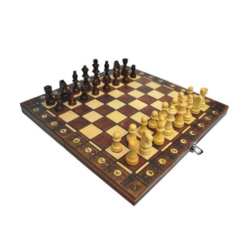 Internationales Schach, hölzernes Klappschachspiel, tragbares Reiseschachbrettspiel, Schachfiguren und Aufbewahrungsbox für das Familienstrategiespiel, Schachgeschenke von TEWTX7