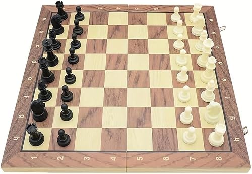 Internationales Schach, magnetisches Schachspiel, zusammenklappbares Schachspiel, solides Schachbrett aus Holz mit Aufbewahrungsfächern für strategische Schachspiele für die ganze Familie, Schachges von TEWTX7