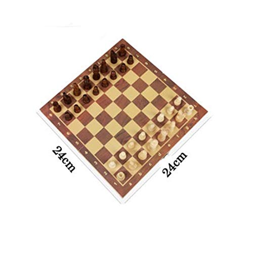 Internationales Schachbrett-Set, magnetisch, aus Holz, zusammenklappbar, mit 34 Schachfiguren im Inneren zur Aufbewahrung, tragbares Reise-Brettspiel-Set für Kinder, traditionell von TEWTX7