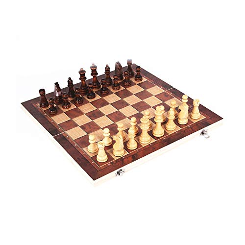 Internationales Schachspiel, 3-in-1, faltbares Schachspiel aus Holz, Brettspiel, Internationale Schachfiguren/24 cm x 24 cm von TEWTX7