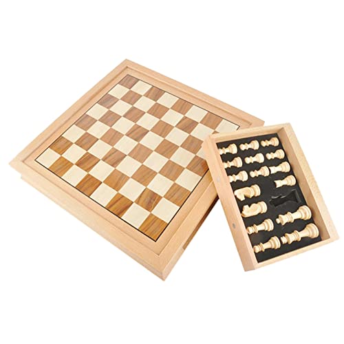 Schach 12,6" Holzschach Holzaufbewahrungsschublade Brettspiel für Kinder Puzzleinternational Schachfiguren von TEWTX7