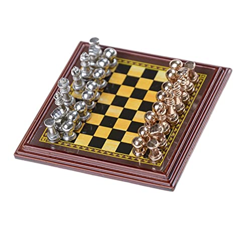 Schach 1Set Klassisches Schach aus Zinklegierung, Schachbrett aus Holz, Schachspielset mit König, Outdoor-Spielschach, 6,8 x 5,7 cm, Schachspiel von TEWTX7