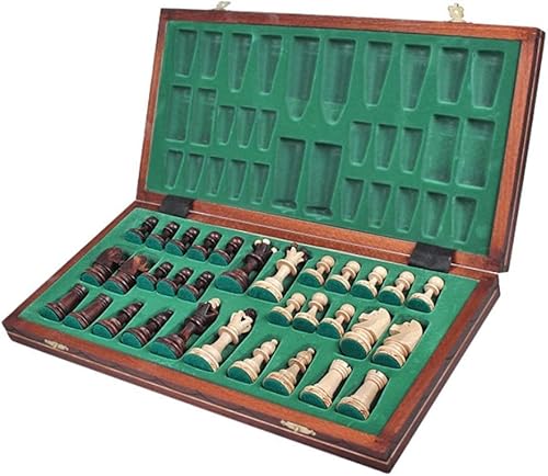 Schach Einzigartiges Schachspiel aus Holz mit klappbarem Schachbrett und Schachfigurenaufbewahrung. Exquisites handgeschnitztes internationales Schachspiel aus Massivholz. Schachbrett-Set von TEWTX7