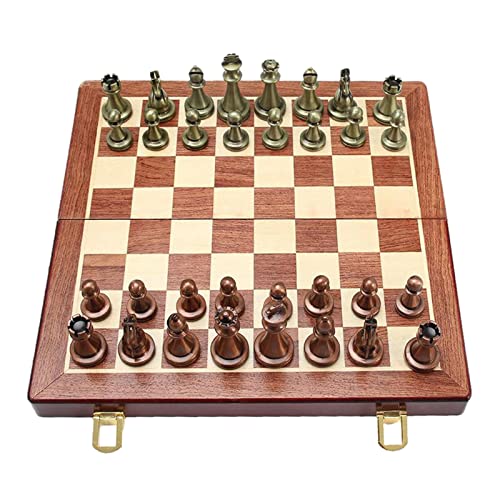 Schach Hochwertiges internationales Schachspiel mit klappbarem Schachbrett aus Holz und klassischen handgefertigten Figuren Schachspiel aus Metall Internationale Schachfiguren von TEWTX7