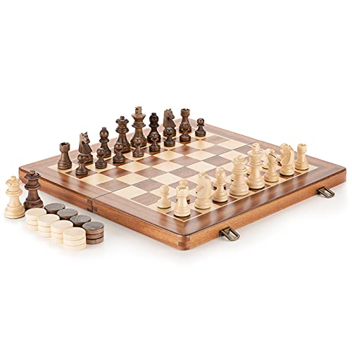 Schachbrett, tragbar, große Schachspiele, zusammenklappbar, aus Holz, hochwertiges internationales Schachspiel, Familientischspiel, Internationale Schachfiguren von TEWTX7