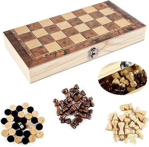 Schachbrett-Set, Magnetisches Schachspiel, Brettspiele, Schach 3-in-1, Casual Puzzle, Spielzeug, Schachspiel, Holzschachbrett-Set, faltbar, Internationale Dame-Spiele, Kindergeburtstags-Schachbrett von TEWTX7