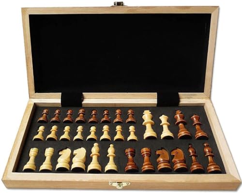 Schachbrett-Set, Magnetisches Schachspiel, Brettspiele, Schachspiel, Schach, Holz, Klappschachspiel, Tragbares Reiseschachbrett mit Schachfiguren-Aufbewahrungsfächern, Perfekt für Anfänger und Erwac von TEWTX7