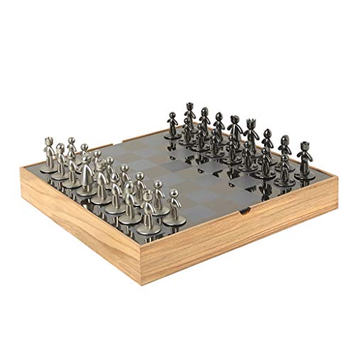 Schachbrett-Set, exquisites Schachspiel, kreatives Holzschach, Metallschachbrett mit Schachfiguren-Innenschlitz, Schachbrett, pädagogisches Spielzeug, Geschenk-Schachspiele von TEWTX7